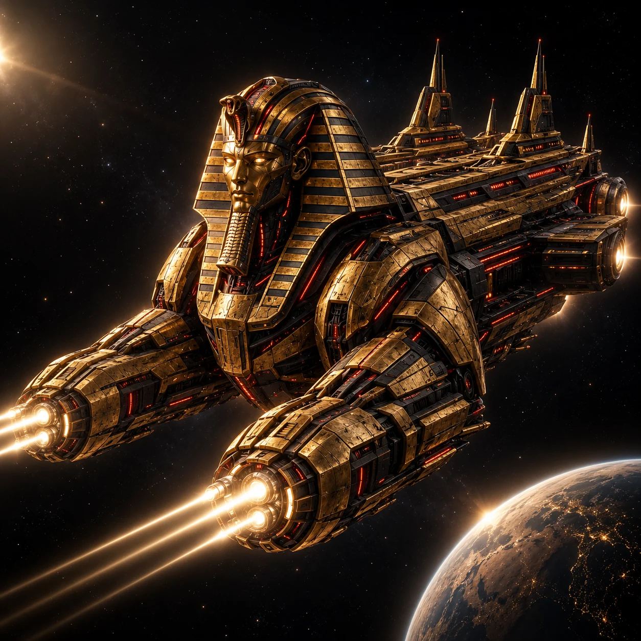 Speculative illustration of a sphinx-shaped mothership