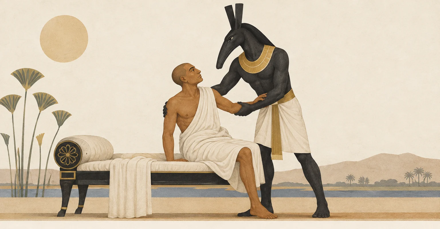 Interpretive illustration of Set supporting the deceased